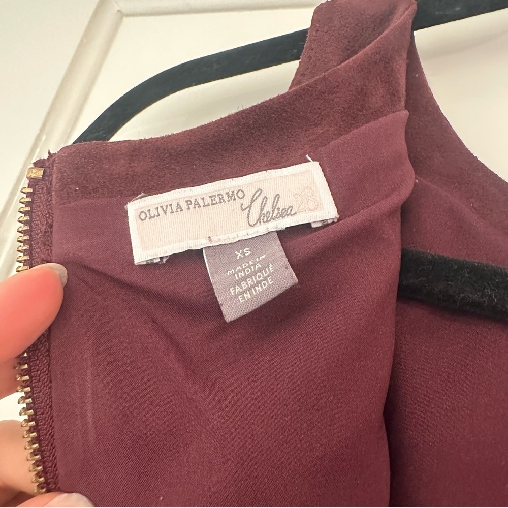Olivia Palermo+Chelsea 28 Fringe Suede Leather Mini Dress XS Burgundy/Wine EUC - Picture 10 of 13